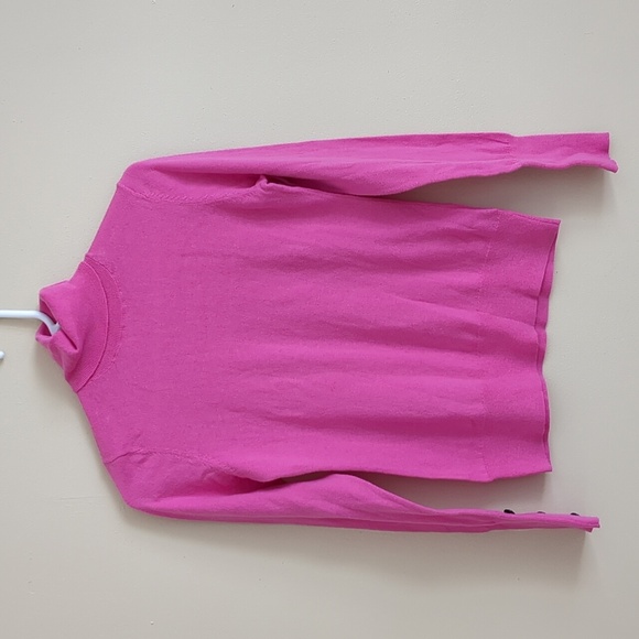L'Agence Pink Turtleneck Sweater Cotton Blend Black Cuff Buttons 16" Pit-to-pit - Picture 1 of 15